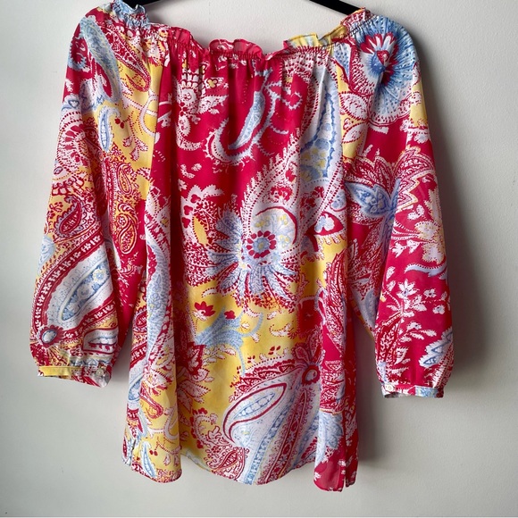 Chaps Multi Color Paisley Print Scoop Neck Blouse Top ~ Size Medium - Picture 5 of 16